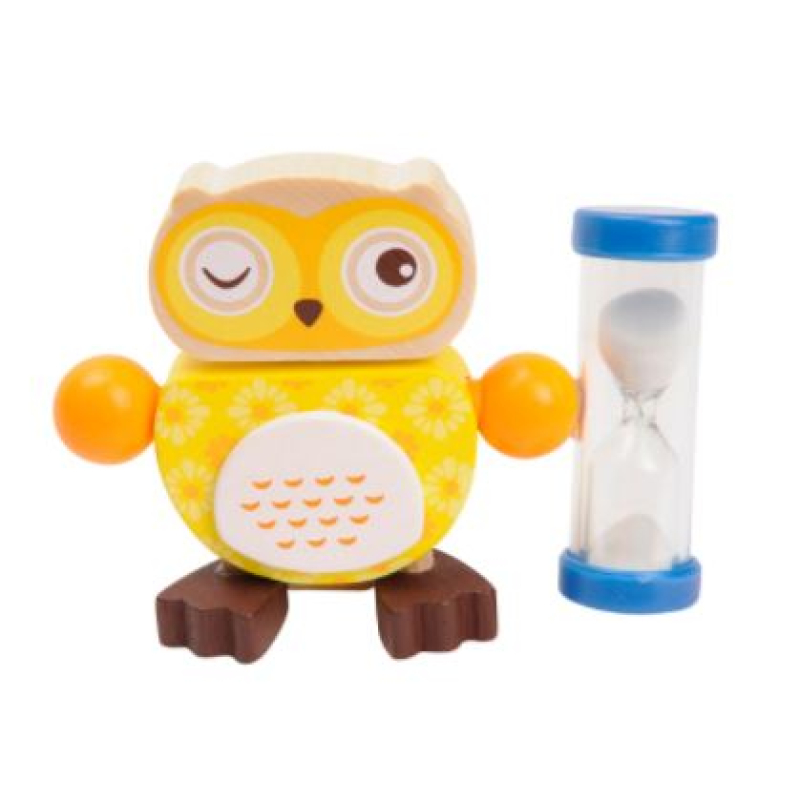 Houten tandenborstelhouder met naam - Uil geel 